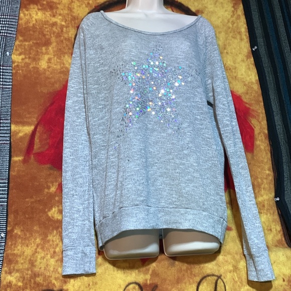 LIVE LOVE DREAM-women’s gray/sequins decor heart rayon blend long sleeve sweater - Picture 3 of 10